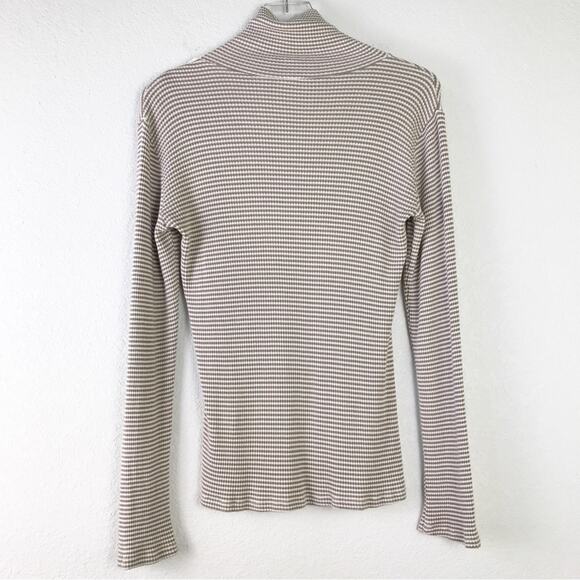Anthropologie Dolan Striped Snap Button Mock Neck Turtleneck Ribbed Top Size S - Picture 2 of 9